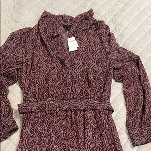 Banana Republic Burgundy Paisley Long Sleeve Dress